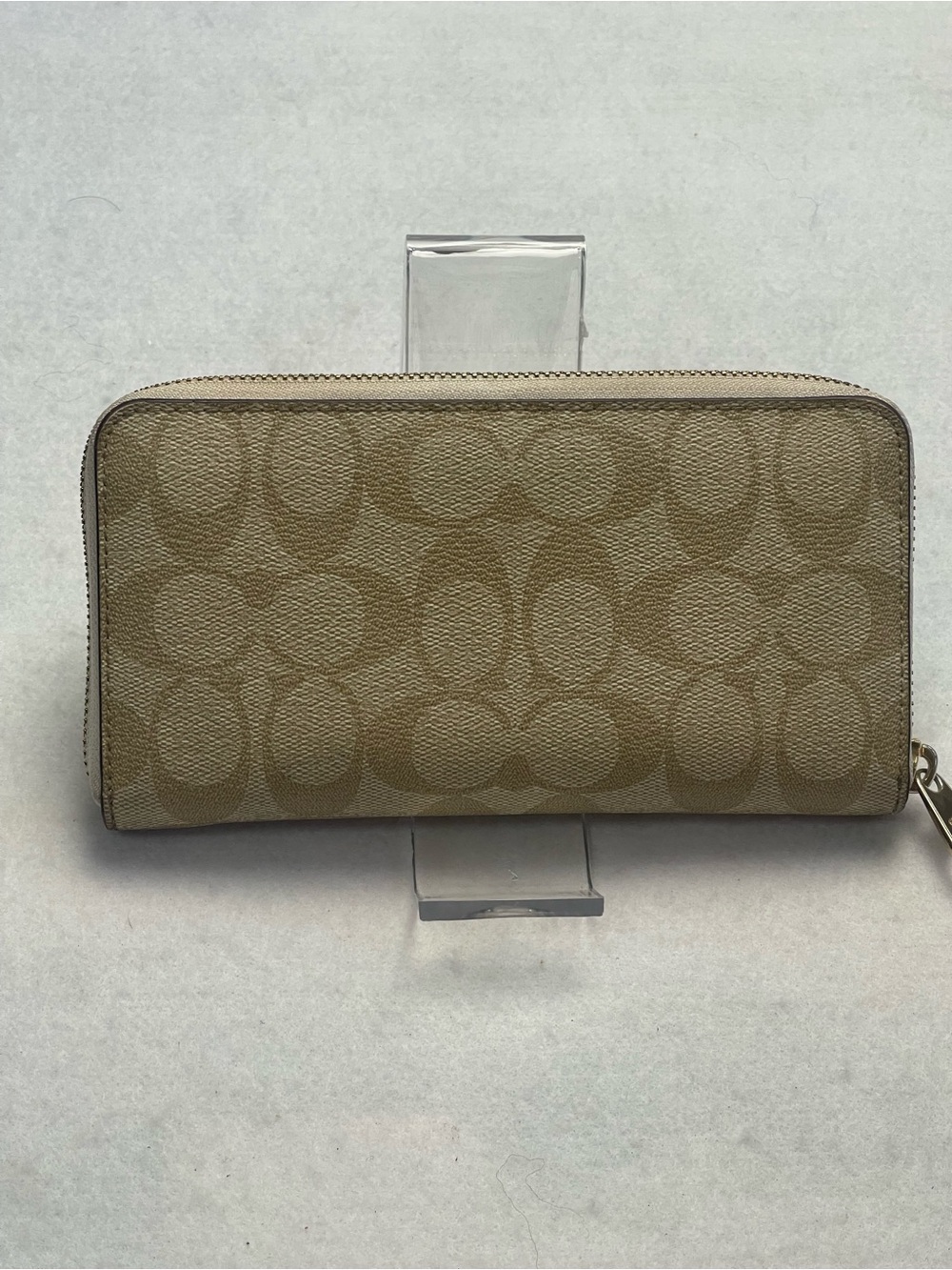 Coach Signature Zip-Around Wallet in Beige and Light Brown with Gold Hardware - Picture 2 of 6